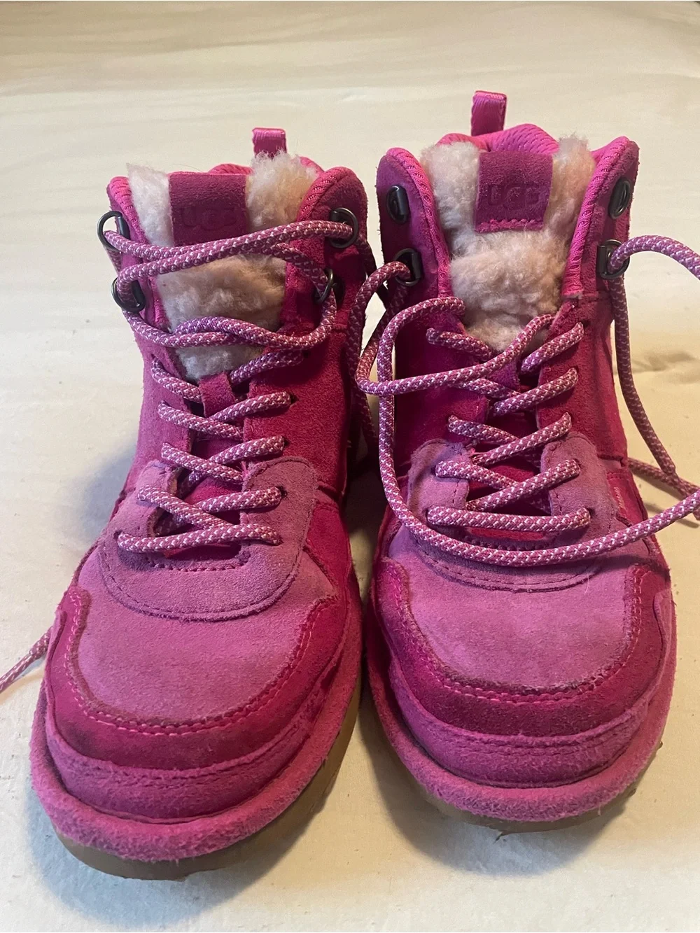 UGG Kids Pink Suede Lace-Up Boots